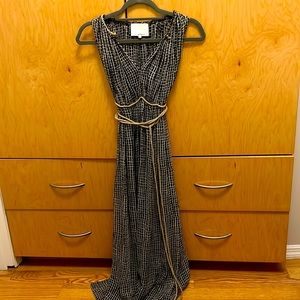 Bone/Black w Grecian Goddess silk gown with rope belt casual maxi dress